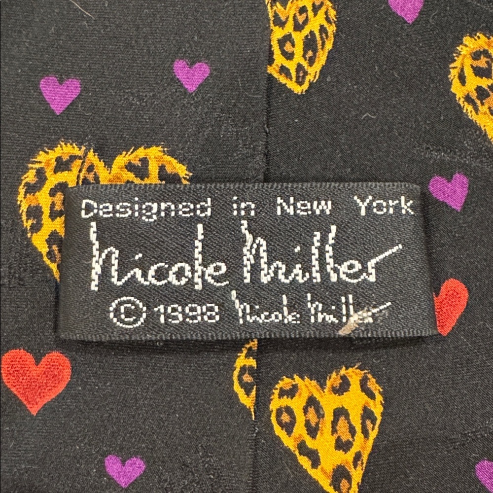 Vintage 1998 Nicole Miller Silk Tie, Cheetah Heart Print - Picture 3 of 4